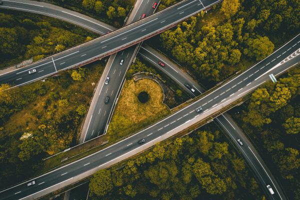 Aerial view of overlapping highways